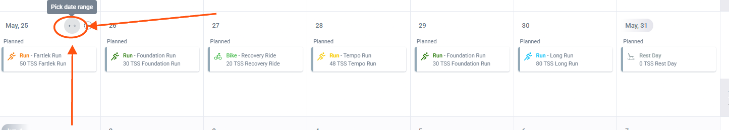 Select double arrows icon on the first day