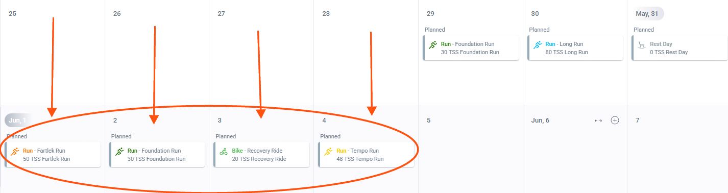 Calendar updated with shifted workouts