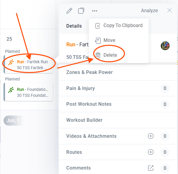 Selecting and deleting the harder workout